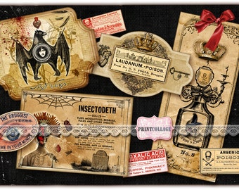 Wicked Halloween Potion Bottle Label Instant Download Labels Digital Collage Sheet