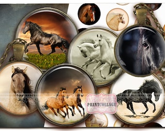 Immagini di animali cavallo Foglio Collage digitale Immagini Cabochon Cerchio da 1,5 pollici 18mm 14mm 1 pollice Immagini stampabili Download immediato tappi di bottiglia c157