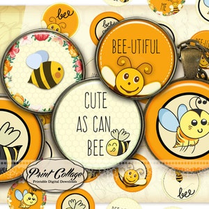 Biene, Bienen, Tier Cabochon Bilder, digitaler Download, Anhänger Collage Bilder, 1,5 Zoll, 16 mm 12 mm 1 Zoll Kronkorken printables c238