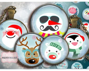 Digital Collage Sheet Cabochon images 1.5 inch 18mm 14mm 1inch circle Printable images Instant download bottle caps Winter, Christmas c149