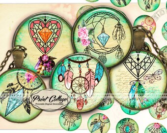 DreamCatcher Circle images for pendants and craft downloadable images print-it-yourself sheets 1.5 inch 16 mm 12 mm 1 inch printable c254