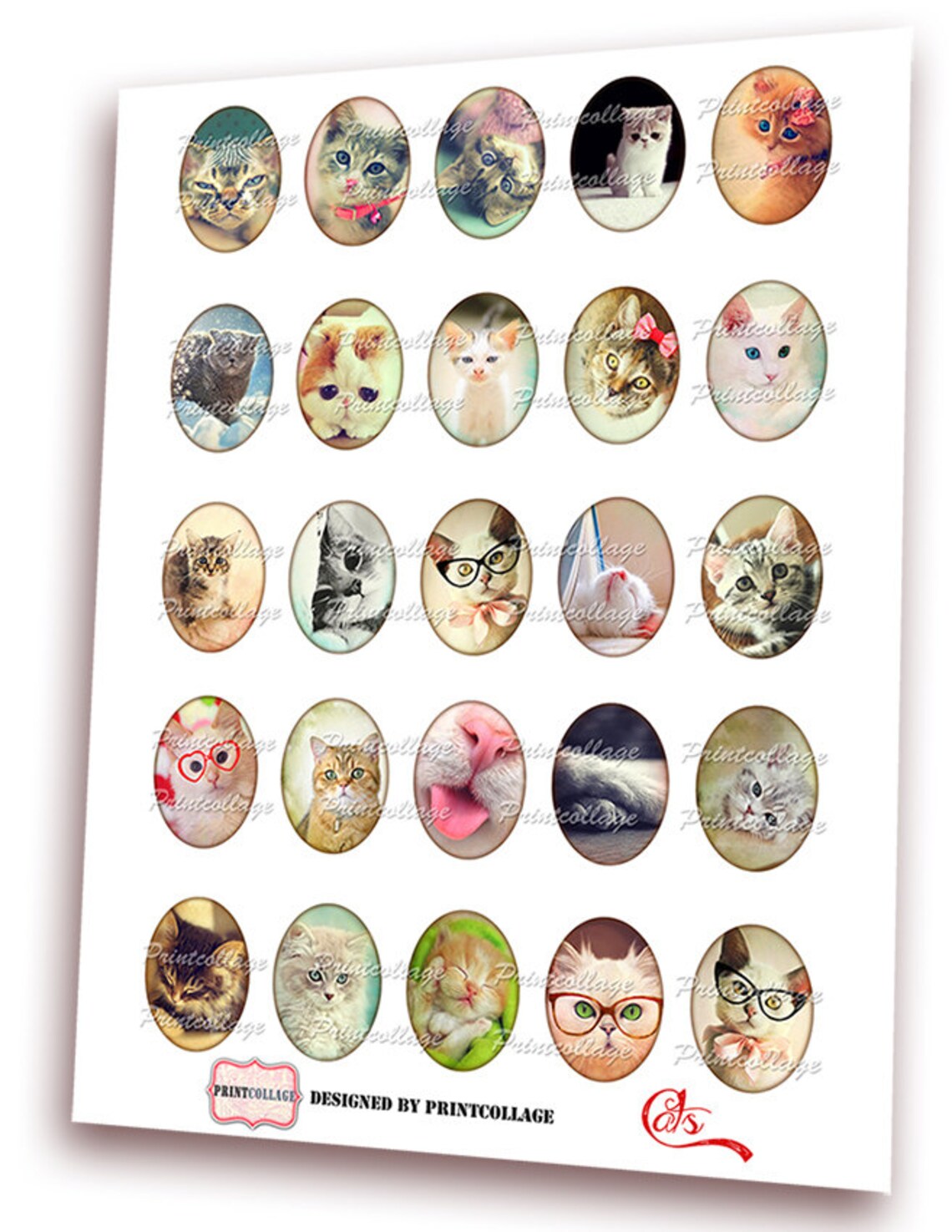Cat Images Digital Printable Cabochon Images 40x30 Mm 30x22 | Etsy