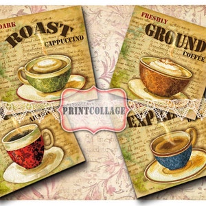 Imagens de porta-copos Fundo quadrado digital Conjunto de 4 imagens de peças de scrabble para impressão para tags Cartão de felicitações Café o1
