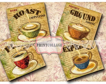 Coaster images Digital Square Background Coasters Set of 4 Printable scrabble tile images for tags 4x4 inch Greeting Card Coffee o1