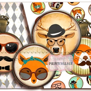 Digital Collage Sheet Cabochon images 1.5 inch 18mm 14mm 1inch circle Printable images Instant download bottle caps Retro C114