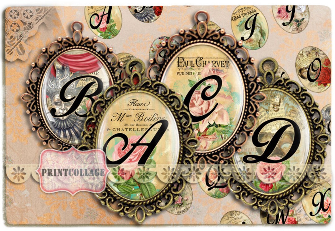 Alphabet Letters Digital Printable Sheet 40x30 30x22 25x18 18x13mm Cabochon Oval Images Clip Art ...