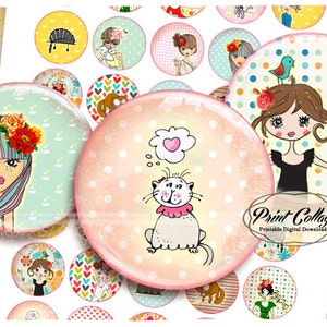 Cute doodle images Buttons Pinback Digital Printable Images for Button machine 1.313 inch Flatback Buttons Flair Buttons Clip art b102
