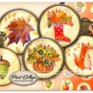 Digital Collage Sheet Cabochon images 1.5 inch 16 mm 12 mm 1 inch Autumn, Forest / circle Printable images Instant download bottle caps C243