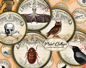 Vintage Apothecary images Digital Printable Sheet Cabochon images 1.5 inch 1inch 18,14mm round images Printable images Instant download C21