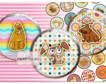 Perro, imágenes de mascotas Pinback, Flatback Buttons Flair Buttons Hoja imprimible digital círculos para máquina de botones 1.313 pulgadas Descarga instantánea b111