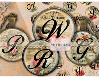 Alphabet Letters Round images Digital Printable Sheet 1.5 inch 1inch 16mm 12mm bottle cap images Printables for pendant Instant download C92