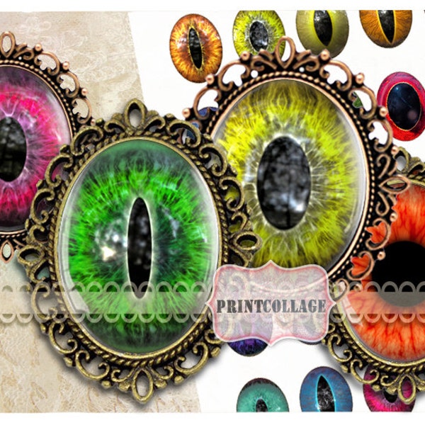 Creature Eyes images Digital Printable Sheet 30x40mm, 30x22mm 25x18 18x13mm Cabochon oval images Clip Art for pendants Instant download C82