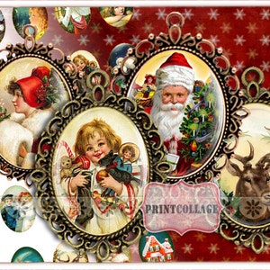 Christmas Spirit Cabochon oval images Clip Art Digital Printable Sheet 40x30 30x22 25x18 18x13mm for pendants Instant download images C130