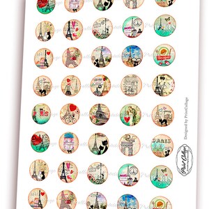 Paris, Eiffel Tower, Digital Printable Sheet Cabochon Images 1.5 Inch 1 ...