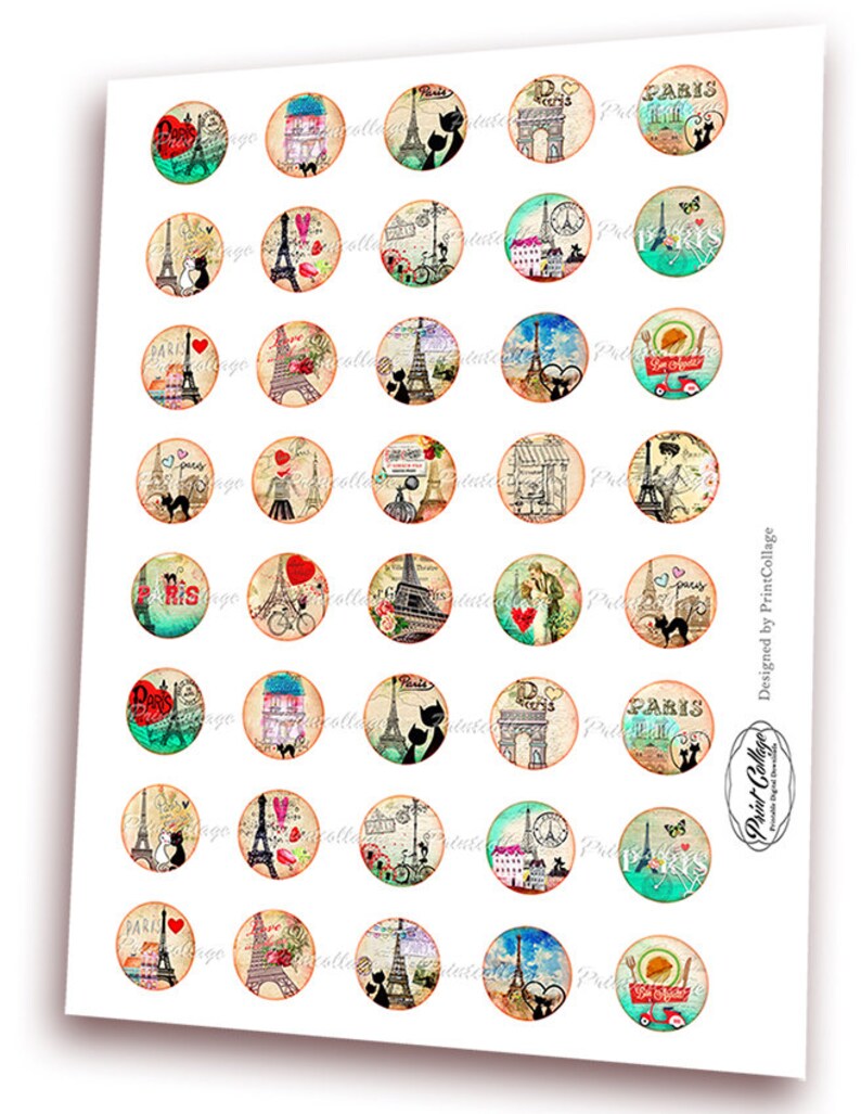 Paris Eiffel Tower Digital Printable Sheet Cabochon Images - Etsy