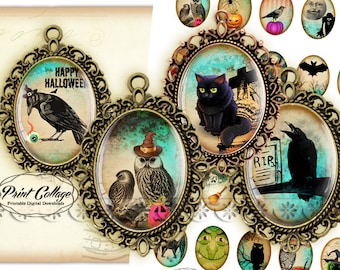 Halloween, Digital Printable Sheets 30x40 mm 22x30 18x25 mm 13x18 mm Cabochon oval images Clip Art for pendants Instant download images c242