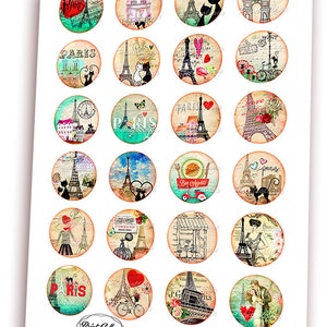 Paris, Eiffel Tower, Digital Printable Sheet Cabochon Images 1.5 Inch 1 ...