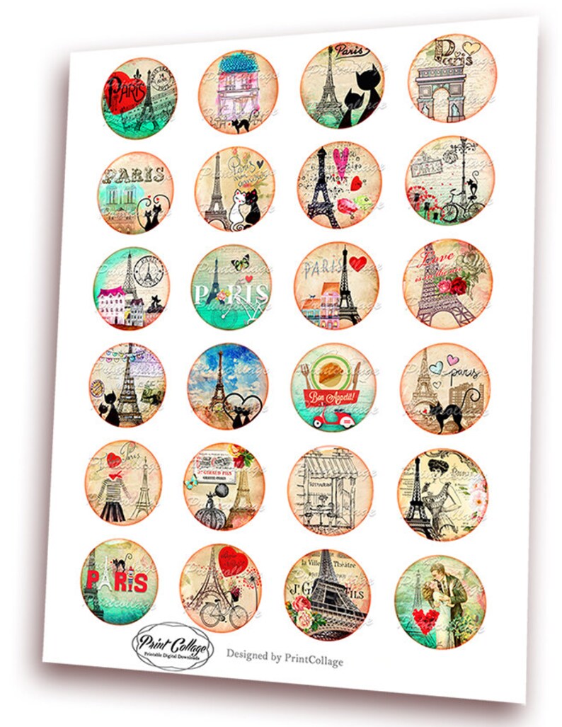 Paris Eiffel Tower Digital Printable Sheet Cabochon Images - Etsy