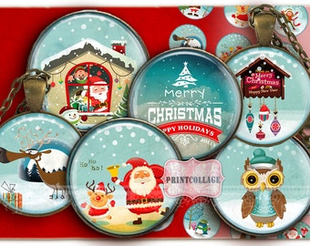 Digital Collage Sheet - Christmas Spirit - Cabochon images 1.5 inch 18 mm 14 mm 1 inch circle Printables Instant download bottle caps c14