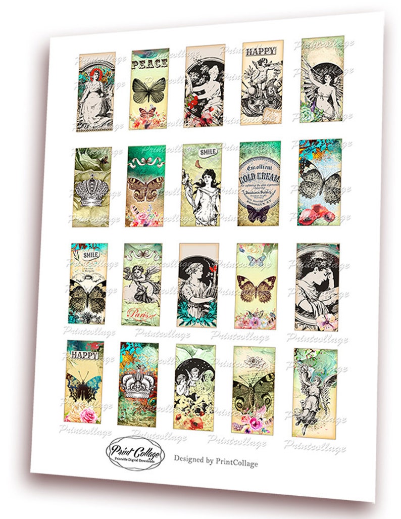 Vintage Retro Digital Collage Sheet 1x2 Inch Printable for | Etsy