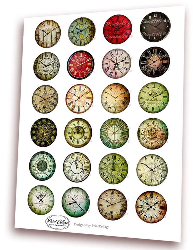 Uhrenbilder, Cabochon-Bilder, digitales Collage-Blatt, 1,5 Zoll, 18 mm, 14 mm, 1 Zoll rund, druckbare Bilder, sofortiger Download, Kronkorken-Bild c17 Bild 2
