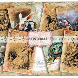 Alice in Wonderland - Digital Collage Sheet Printable Vintage Paper for Jewelry Holders, Journaling Tags T21
