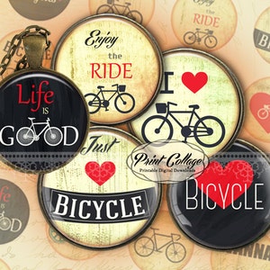 Bicycle motivational images Digital Printable Cabochon images 1.5 inch 1 inch 18 mm 14mm round images Printable images Instant download C197 image 5