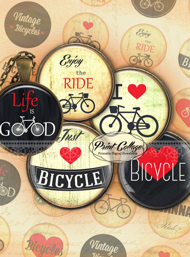 Bicycle motivational images Digital Printable Cabochon images 1.5 inch 1 inch 18 mm 14mm round images Printable images Instant download C197 image 5
