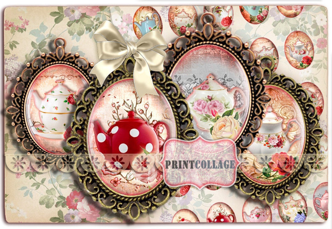 Shabby Chic Tea Set Digital Collage Printable Sheet 30x40 Mm 30x22 Mm ...