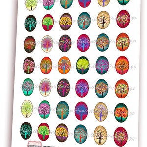 Colorful Trees Cabochon Images Digital Printable Sheet 30x40 Mm 22x30 ...