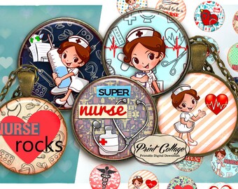 Nurse appreciation Cabochon images, Digital Download, Pendant, Earring Images, 1.5 inch, 16mm 12mm 1 inch circle Printables