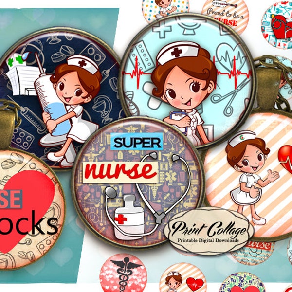 Nurse appreciation Cabochon images, Digital Download, Pendant, Earring Images, 1.5 inch, 16mm 12mm 1 inch circle Printables