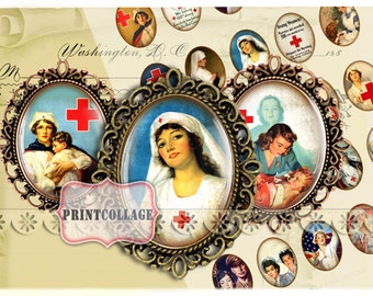 Nurse Vintage Digital Printable Sheet Cabochon 40x30 30x22 25x18 18x13mm oval images Printable images for pendants Instant download C84