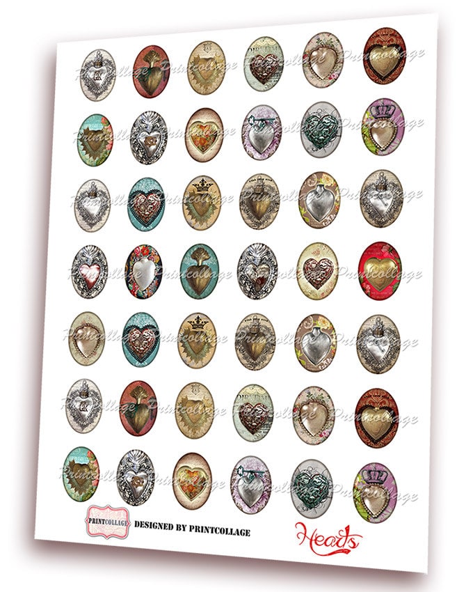 Heart Images Digital Printable Cabochon Images 40x30 Mm 30x22 | Etsy