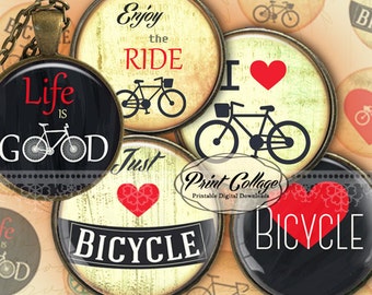 Bicycle motivational images Digital Printable Cabochon images 1.5 inch 1 inch 18 mm 14mm round images Printable images Instant download C197