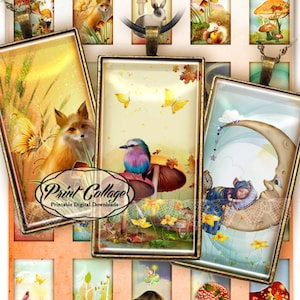 Magic Forest Domino Pendant images Digital Collage Sheet 1 x 2 inch Printable images Jewelry Backgrounds c125