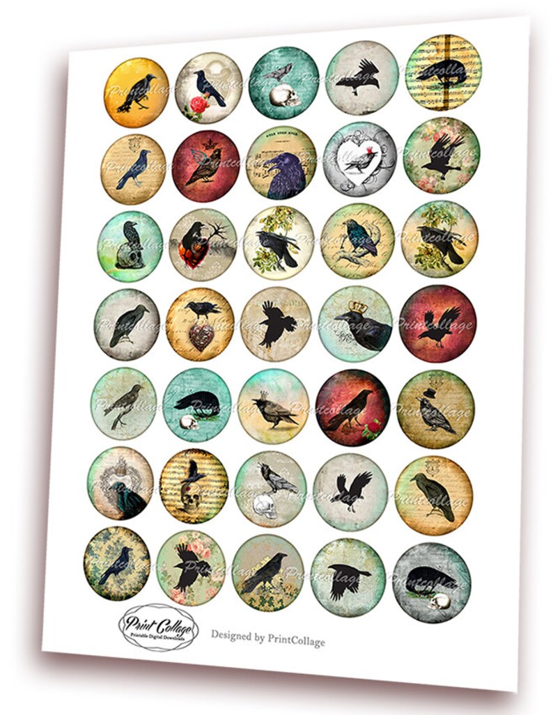 Raven Button Raven Images Buttons Pinback Digital Printable Images for Button ...