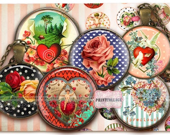 Love Heart images Digital Collage Sheet Cabochon image 1.5 inch 18 mm 14 mm 1 inch circle Printable images Instant download bottle caps c165