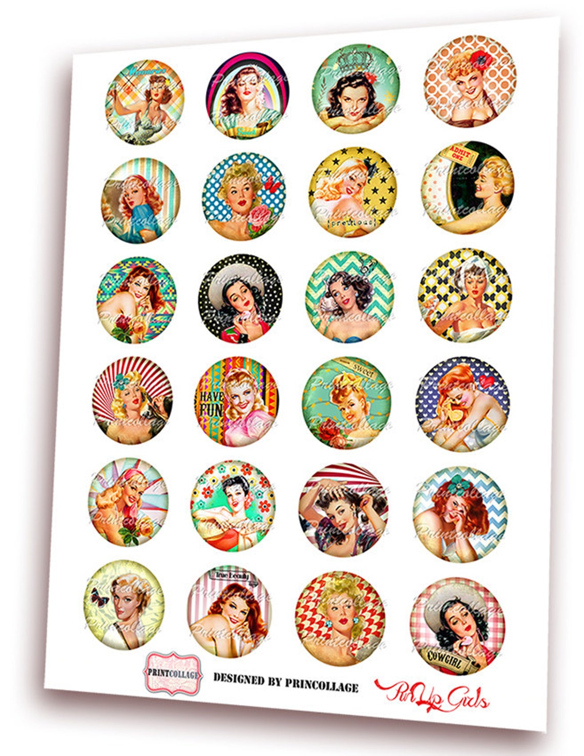 Pin up Girls Digital Printable Sheet Cabochon Images 1.5 - Etsy