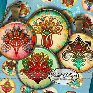 Blumen Digitale druckbare Bilder Cabochon Bilder 1,5 Zoll, 1 Zoll, 18 mm, 14 mm rund Bilder Druckbare Bilder Sofortiger download C192