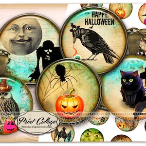 Halloween Cabochon images, Digital Download, Pendant Collage Images, 1.5 inch, 16 mm 12 mm 1 inch Bottle Cap printables c242