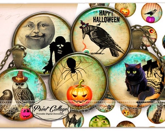 Immagini Cabochon di Halloween, Download digitale, Immagini di collage pendente, 1,5 pollici, 16 mm 12 mm 1 pollice Tappo di bottiglia stampabili c242