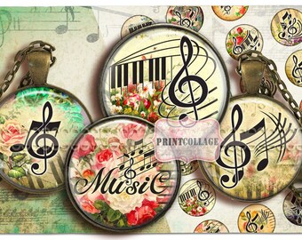 Music Key images Digital Collage Sheet Cabochon images 1.5 inch 18 mm 14 mm 1 inch circle Printable images Instant download bottle caps C107
