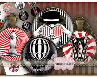 Digital Collage Sheet - Vintage Stripes - Cabochon images 1.5 inch 18mm 14mm 1inch circle Printable images Instant download bottle caps C138