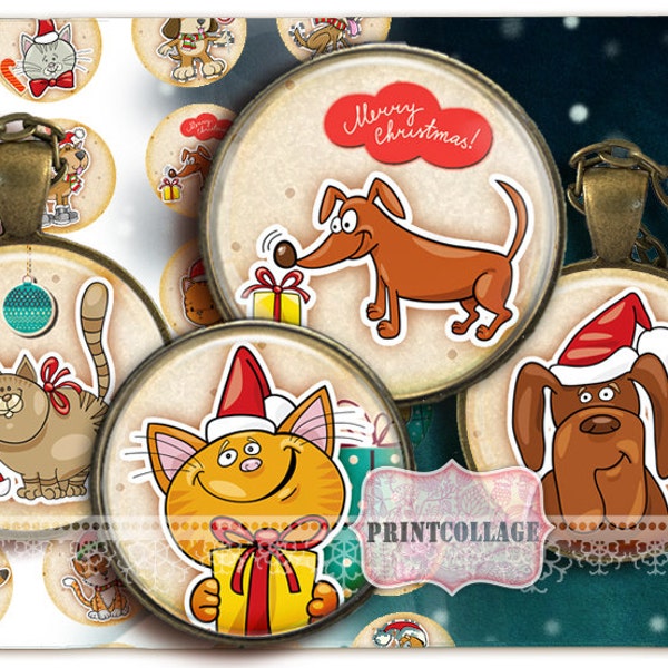 Digital Collage Sheet Cabochon images 1.5 inch 18 mm 14mm 1 inch circle Printable images Instant download bottle caps Christmas, Winter C136