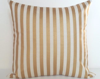 Pillow Cover Gold, Cream and Gold Pillow, Striped Pillow 16 Inch