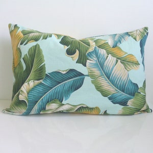 Tropical Palm Leaf Pillow Cover, Aqua Blue Pillow with Palm Leaves, 14x20 Inch