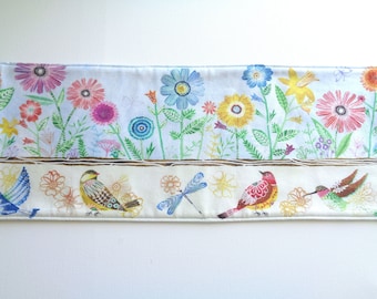 Bird Tank Runner, Spring Tank Runner, Blue Floral Tank Runner, Bluebird Runner