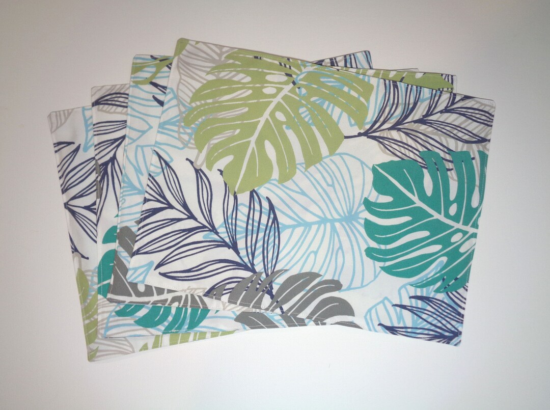 Outdoor Placemat Palm Leaf Blue and Green Leaves Placemat Reversible