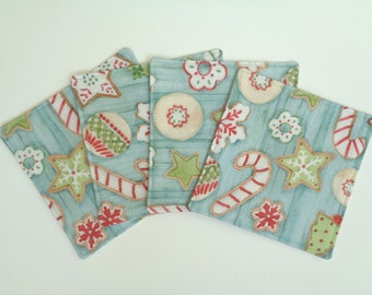 Blue Christmas Coasters, Set of 6 Coasters Ornament Coasters, Tree Coasters